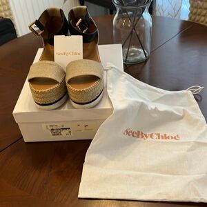 See by Chloe Women's Glyn Platform Espadrille Wrap Around Straps Wedge Sandal 6.